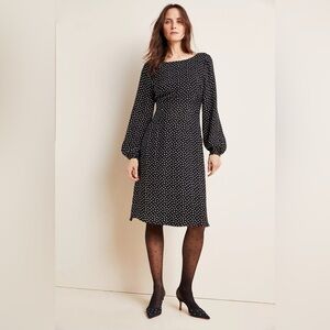 Black Polka Dot Long-Sleeve Midi Dress - NWT